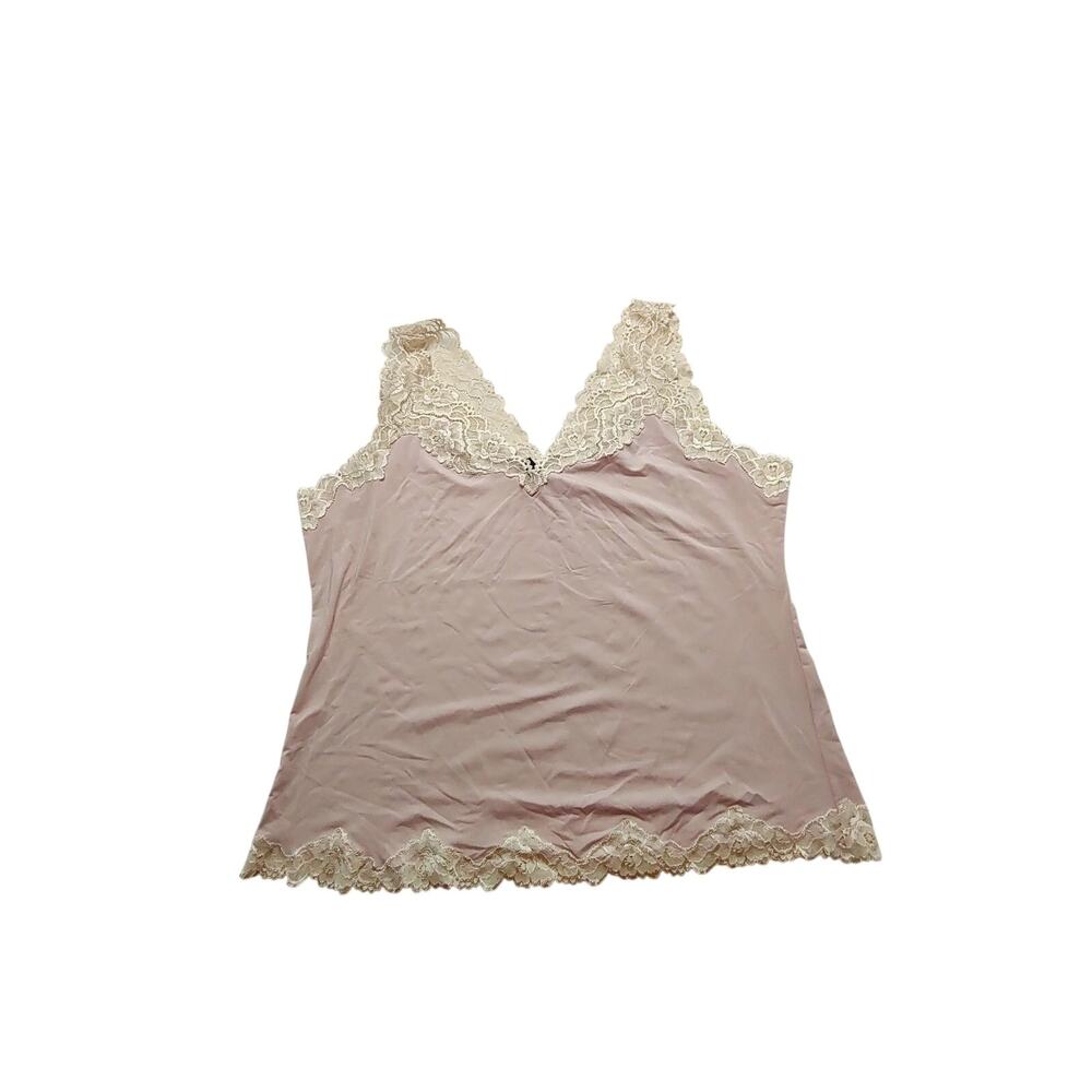 Soma Light Pink Slinky Lace Trim Y2k Tank Top Camisole Women XL